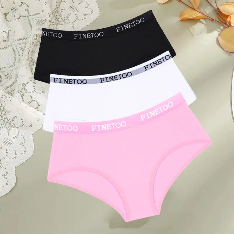 FINETOO 3-pack cotton women's low-rise briefs with logo waistband in black, white and pink