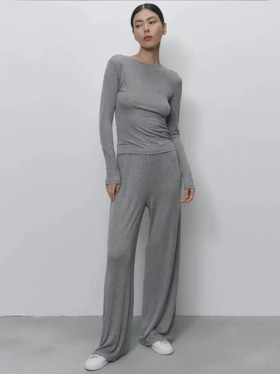 Modal Three Piece Women Set Long Sleeve Cardigan Vest High Waist Pants