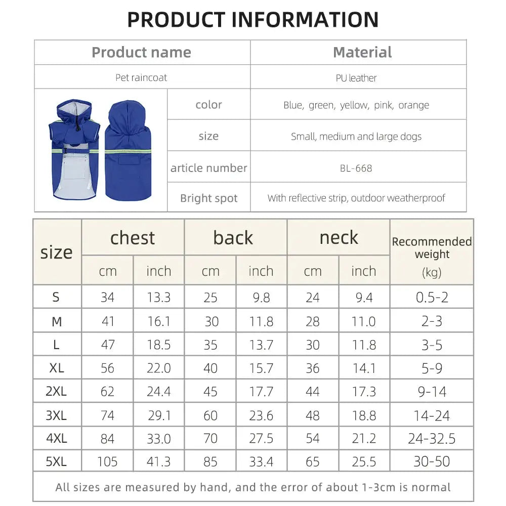 Large Corgi Cloak Style Raincoat Waterproof Windproof Reflective Hooded Dog Raincoat for Weatherproof Protection