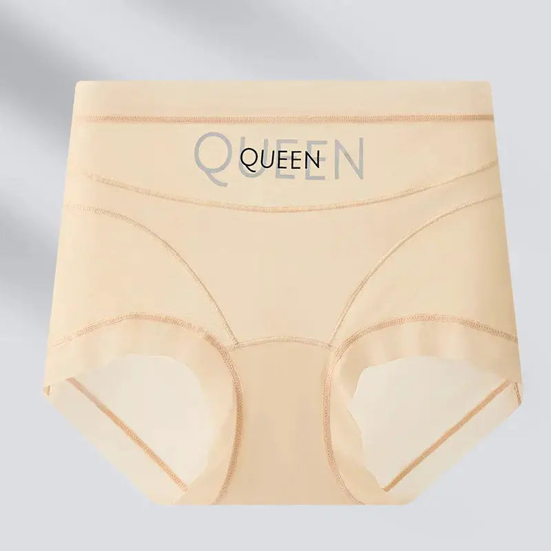 High-waisted tummy-control panties in nude ice-silk, seamless breathable briefs with Queen waistband