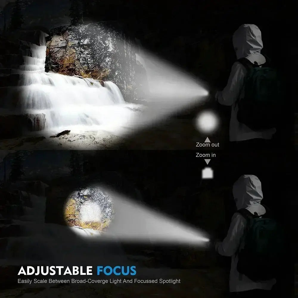 100000LM Simples Market rechargeable LED flashlight with adjustable focus for outdoor waterproof camping and fishing