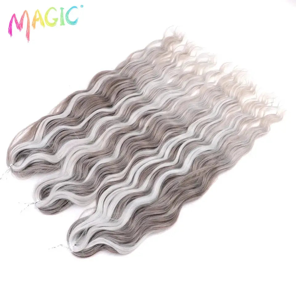 Anna synthetic hair 24in water-wave braiding extensions in ombre blonde-grey, multiple wefts