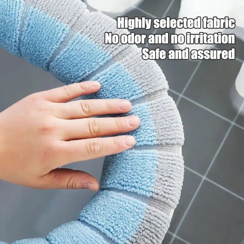 1pc plush blue-gray toilet seat cover pad, stretchy cushion for bathroom seat warmer.