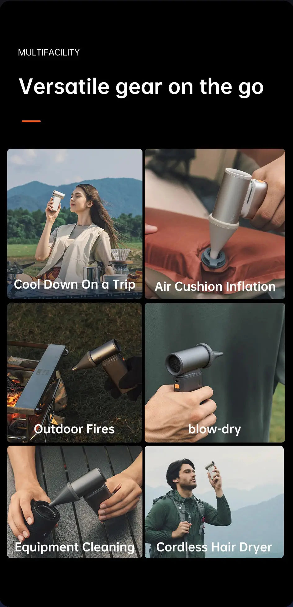 JISULIFE portable turbo handheld fan by Simples Market with LED display, 9000mAh battery, 100 speeds, outdoor camping