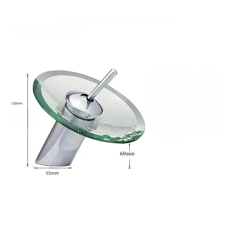 Bathroom faucet with glass disc waterfall, chrome deck-mounted single-lever mixer tap by Simples Market