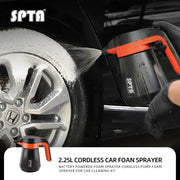 SPTA cordless car foam sprayer with orange handle, 2.25L capacity.