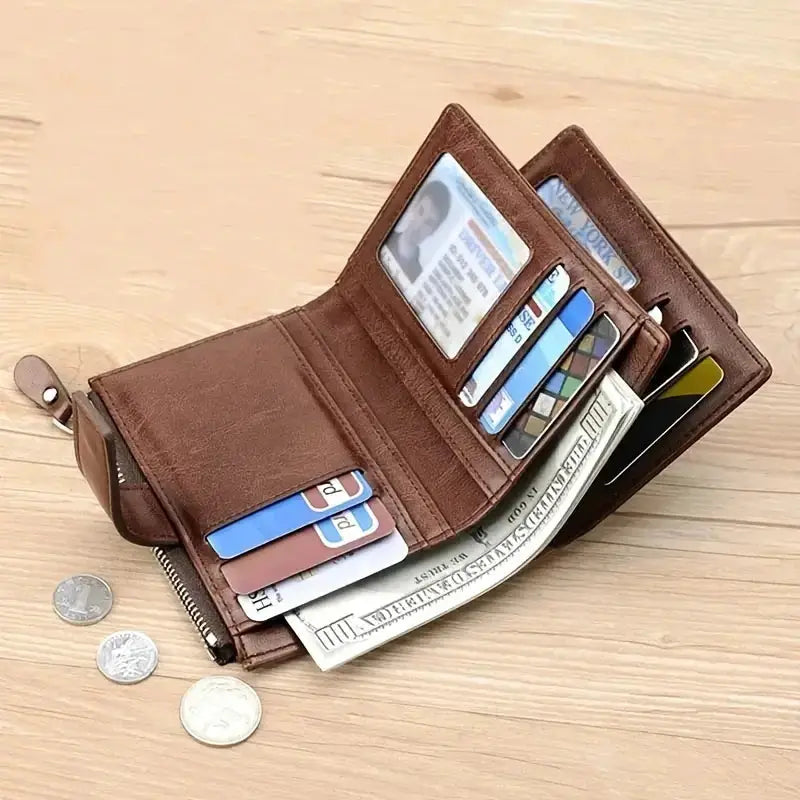 SecureGuard Men RFID Leather Wallet Pro With Zippered Coin Purse And Anti Theft Protection