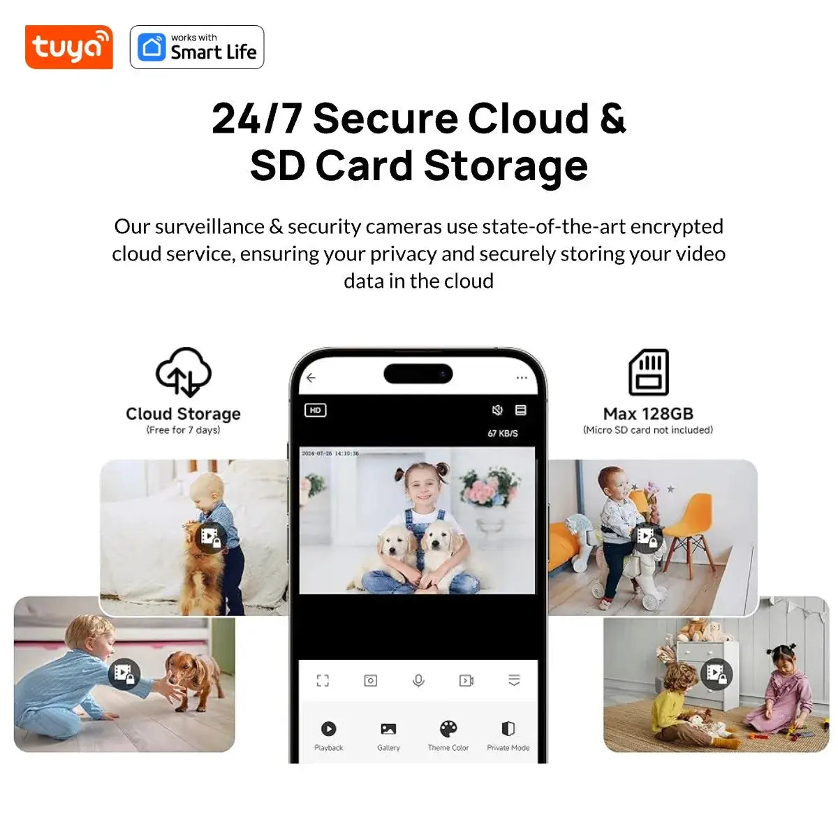 3MP HD Tuya Smart Indoor/Outdoor Security Camera with Cloud & SD Card Storage, phone app
