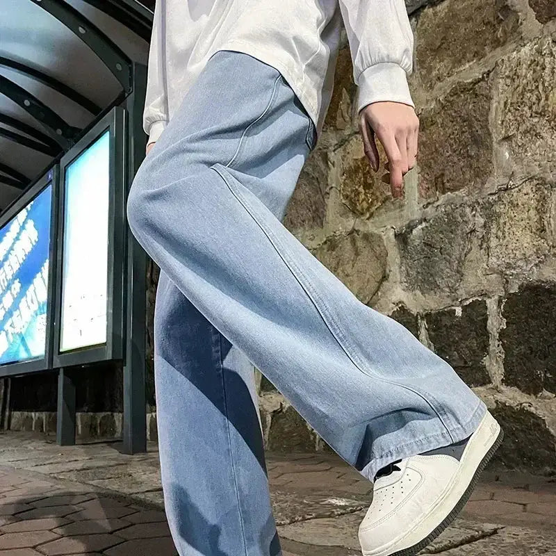 Brand Clothing Streetwear Loose Jeans For Men Korean Style Wide Leg Pants Breathable Cotton Poly Blend