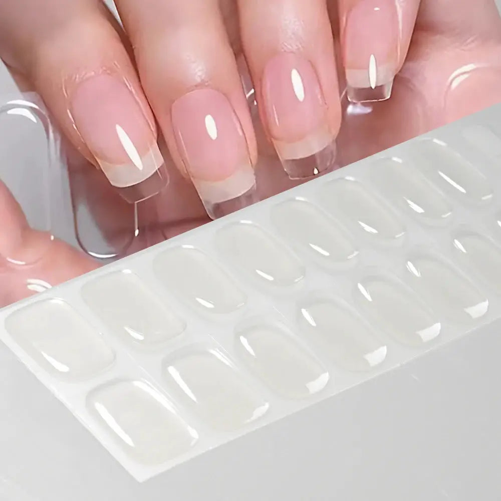 Simples Market 16Tips French nail stickers; transparent full-coverage wraps with white tips