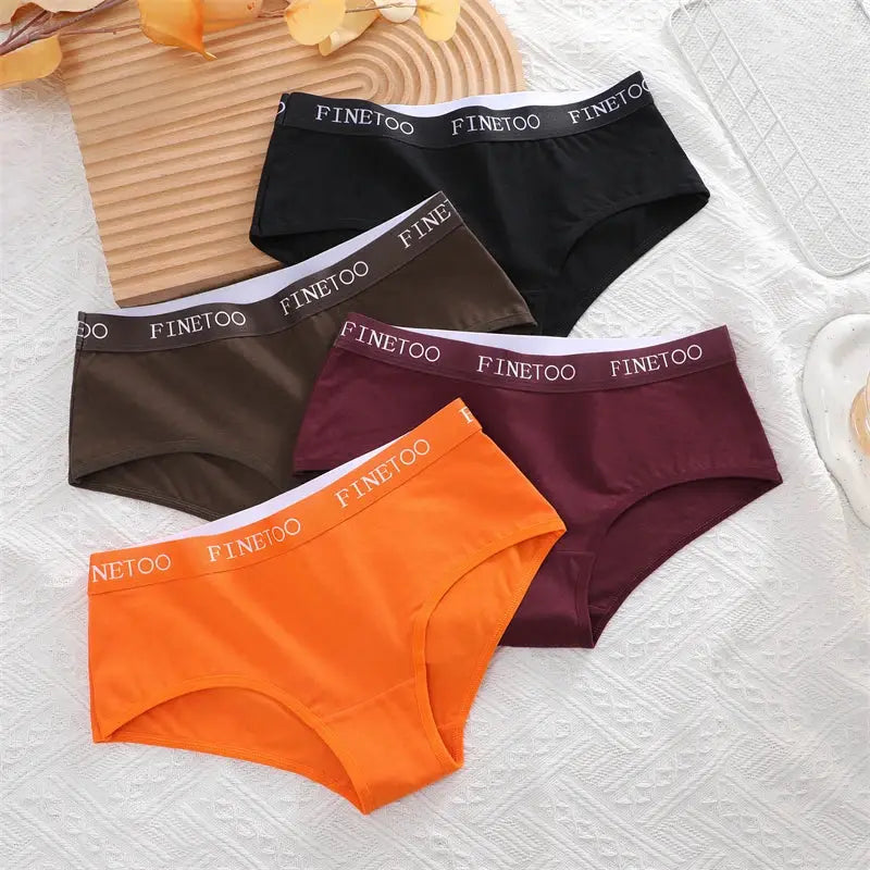 Finetoo cotton women's briefs five-pack in black, brown, burgundy, orange, and plum