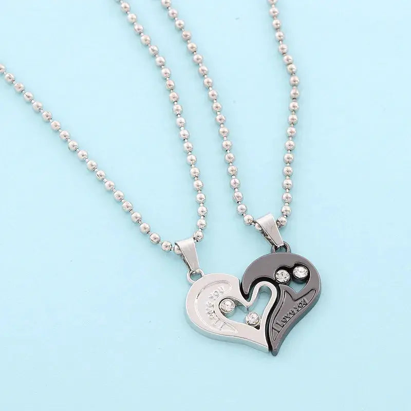 Couple Magnetic Heart Pendant Necklace Electrocardiogram Design Interlocking Hearts Valentines Gift