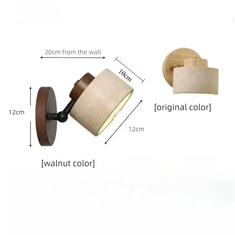 Wall lamp by Simples Market; walnut color, rotatable beige stone shade, wall-mounted with switch (two color variants shown)