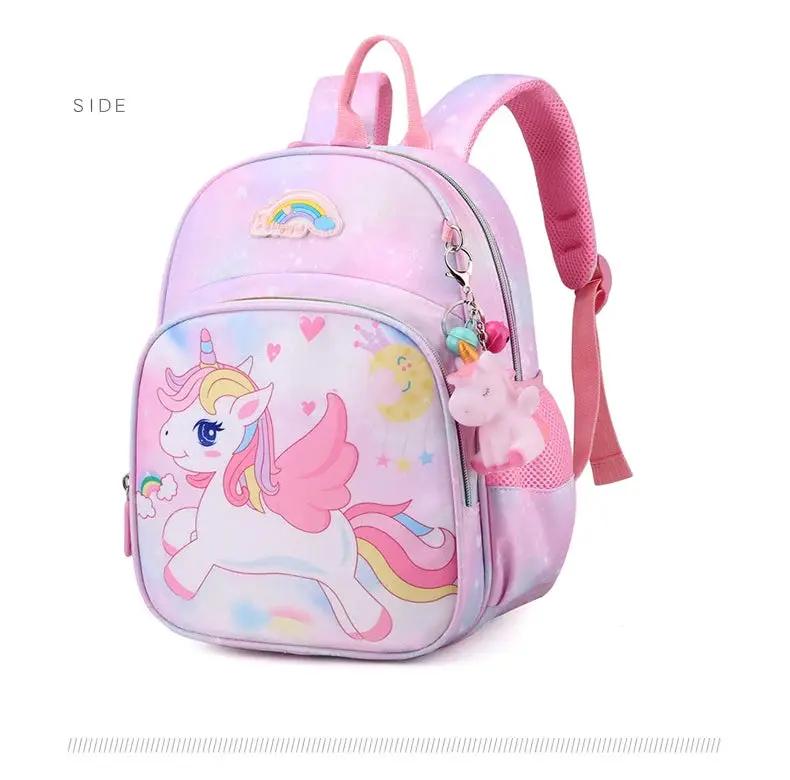 Unicorn Backpack for Girls by Simples Market, pink and purple cartoon backpack with rainbow unicorn