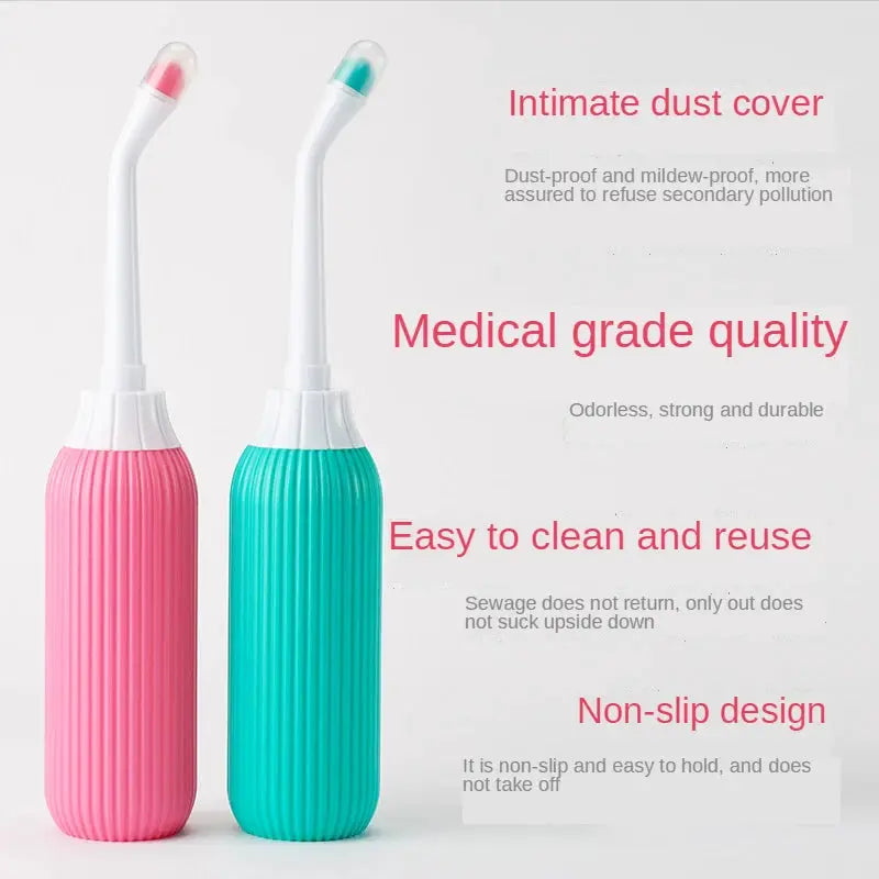 Portable bidet set with pink and teal bottles and angled nozzles by Simples Market (2 bottles)