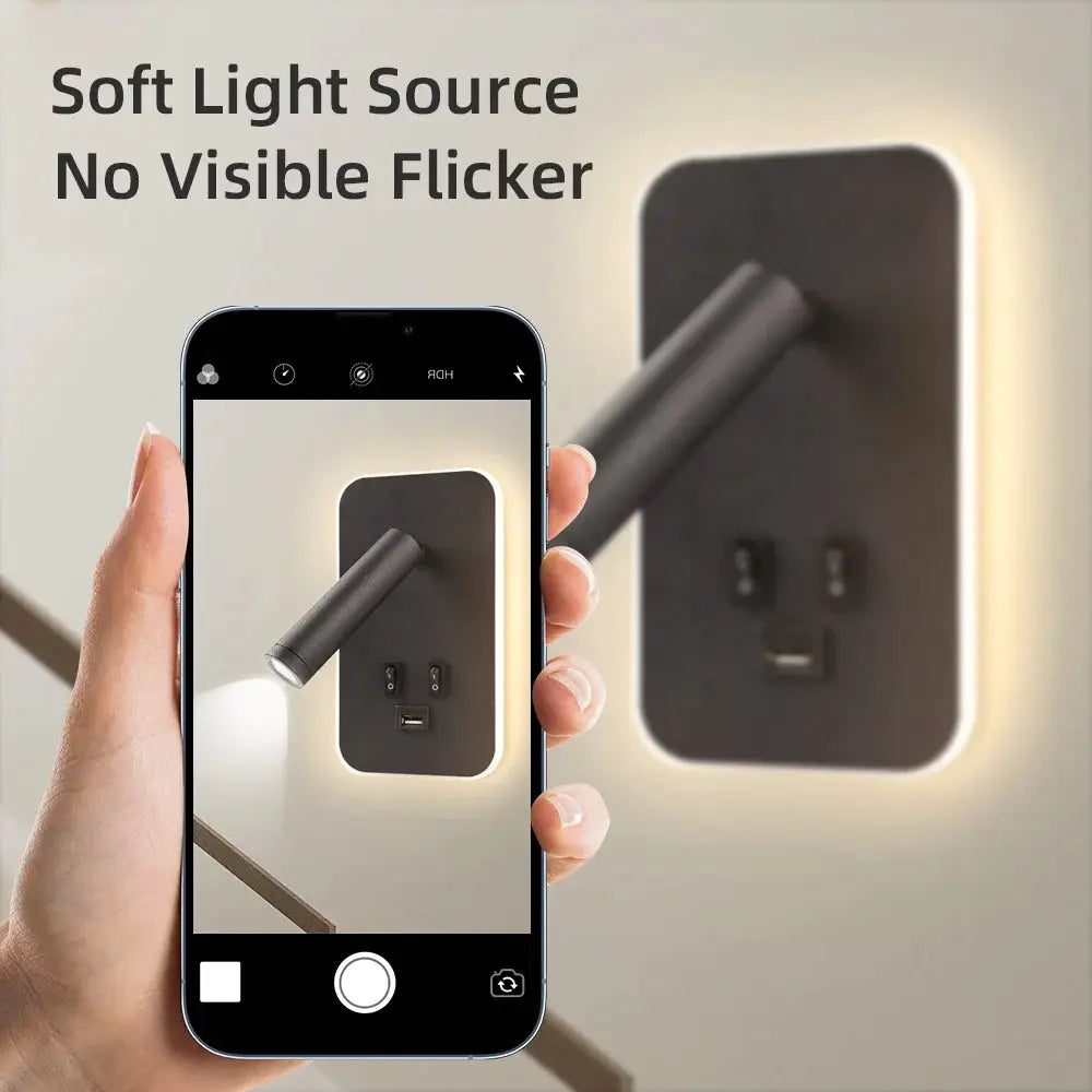 Chargeable USB Wall Lamp with rotatable head by Simples Market, black bedside lighting