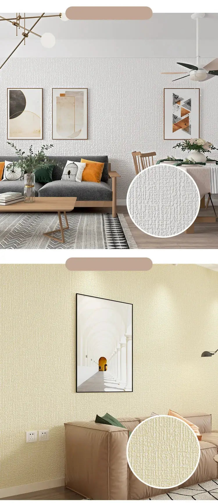 Self-adhesive thermal insulation wallpaper with linen texture in cream/white, 10m roll by Simples Market
