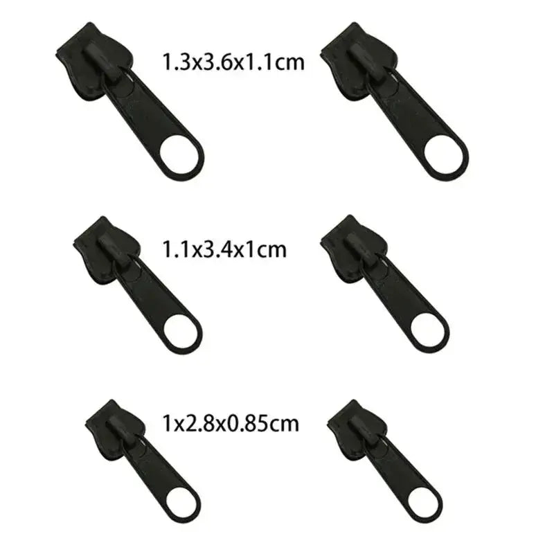 Simples Market zipper repair kit with six black zipper sliders in three sizes