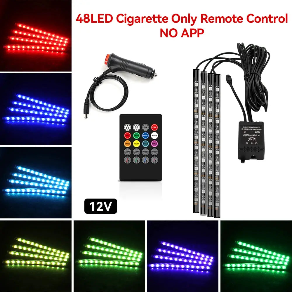Neon 36 48 72 LED Car Interior Ambient Foot Light Kit RGB With Remote App And Music Sync Control