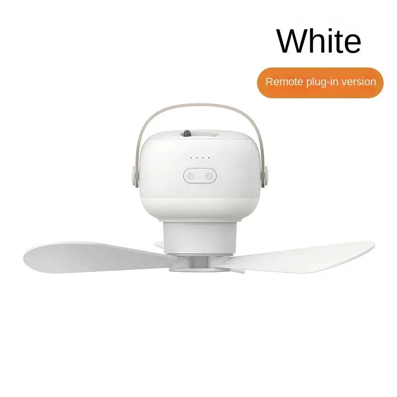 Portable wireless mini ceiling fan, white, with remote control