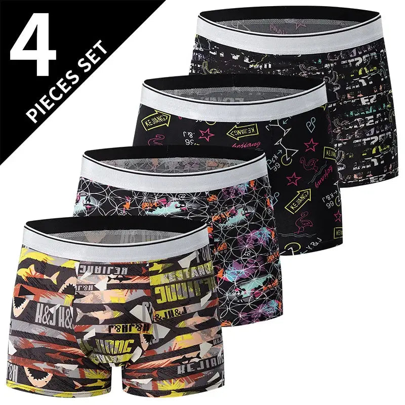 Men's printed boxer trunks 4-pack with multicolor graphic patterns