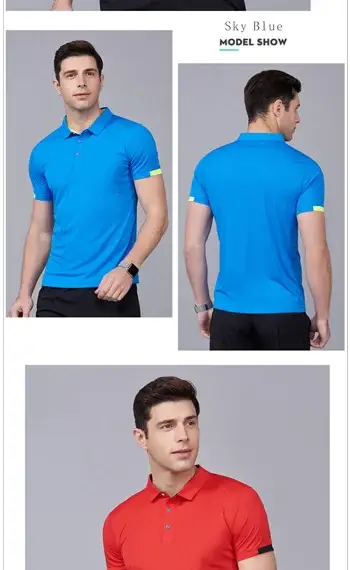Polo shirt by Simples Market, quick-drying, available in sky blue and red, breathable short-sleeve golf jersey.
