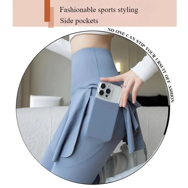 Simples Market women's blue high-waist seamless leggings with side pocket for phone