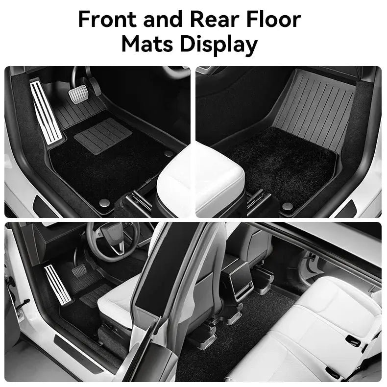 Tesla Model Y floor mats set for Juniper by Simples Market, TPE with metal pedals, front/rear/trunk, waterproof