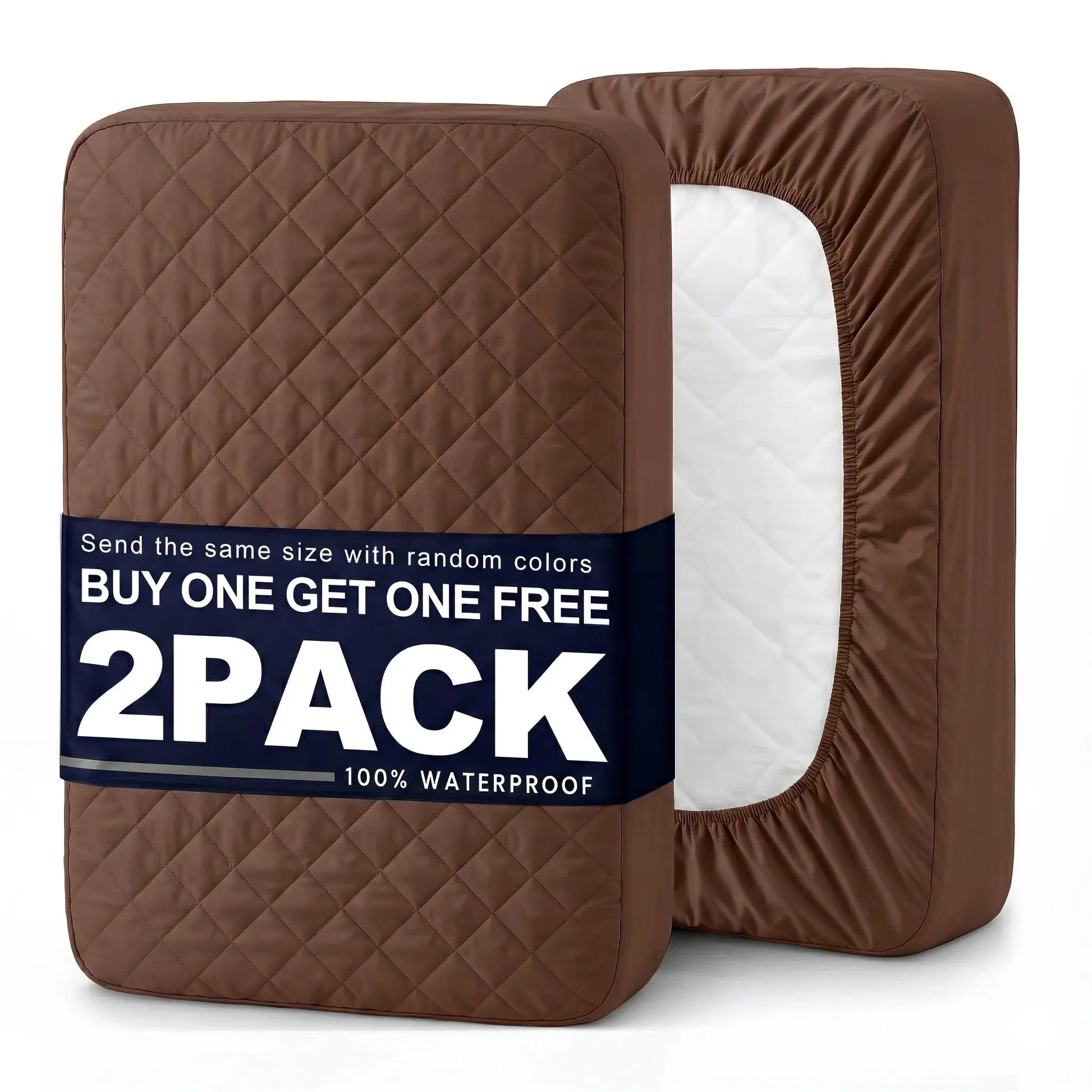 2-pack brown quilted waterproof mattress covers with elastic edges