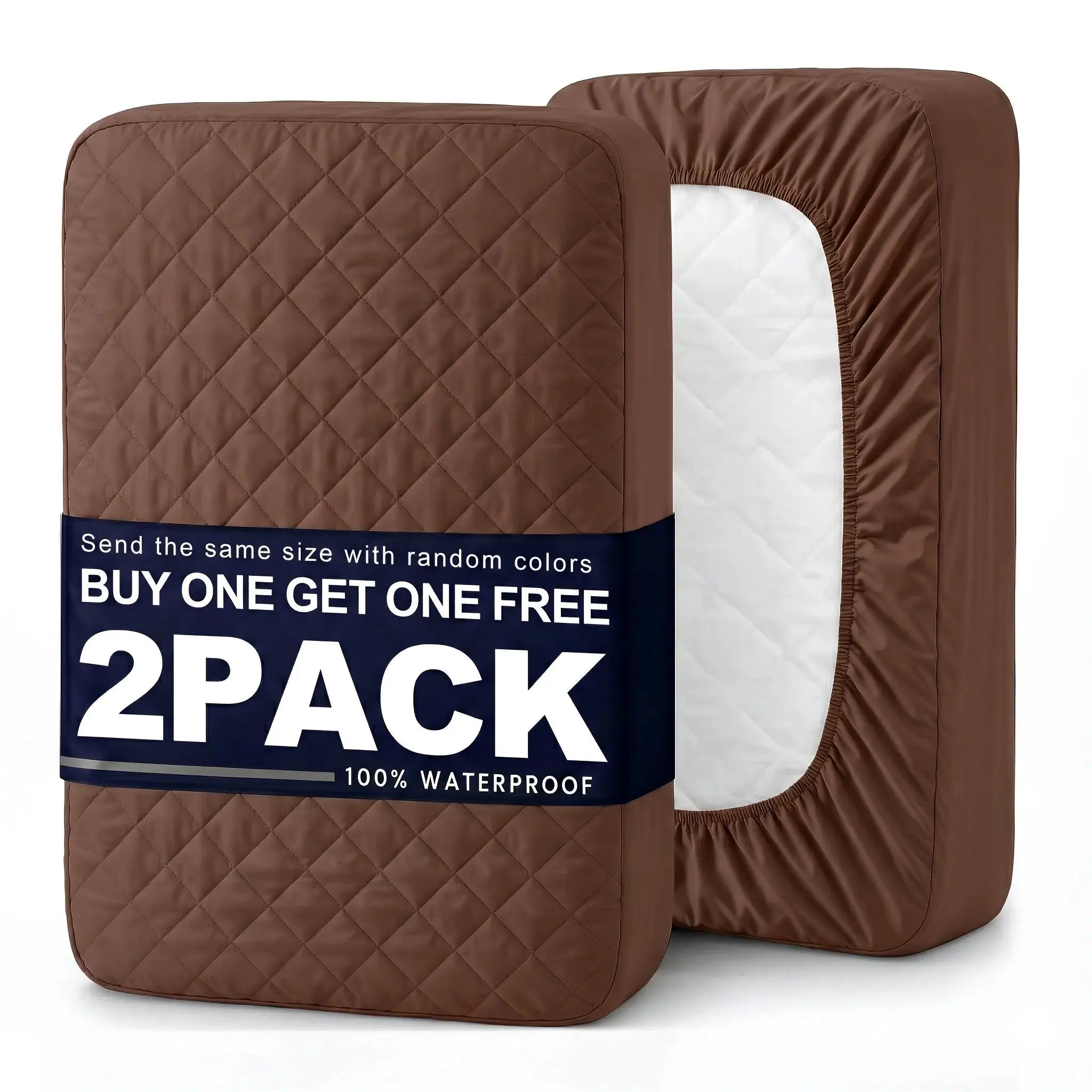 2-pack brown quilted waterproof mattress covers with elastic edges