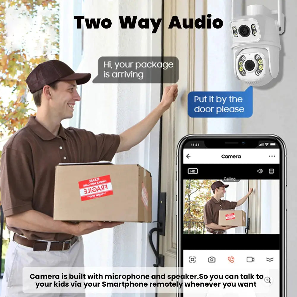 4K 8MP dual-lens outdoor wireless security IP camera with two-way audio