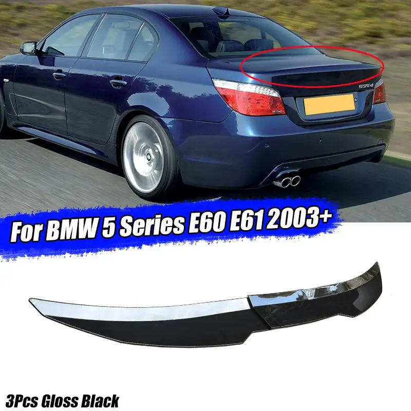 Rear spoiler lip, 3-piece gloss black for BMW 5 Series E60/E61 2003+ sedan
