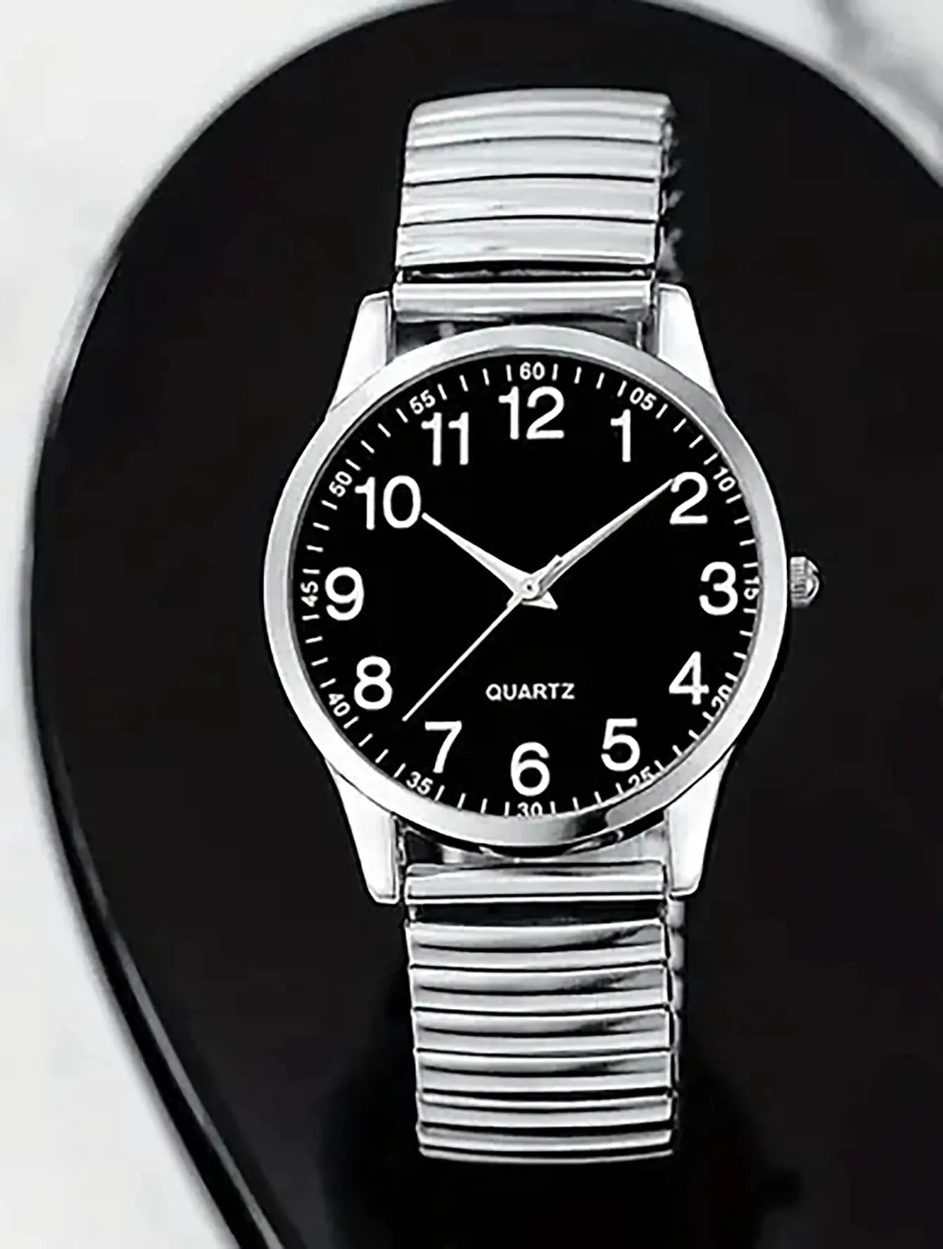 LuxeTime Quartz Watch Set For Men And Women With Black Dial Arabic Numerals And Elastic Alloy Band Gift Set