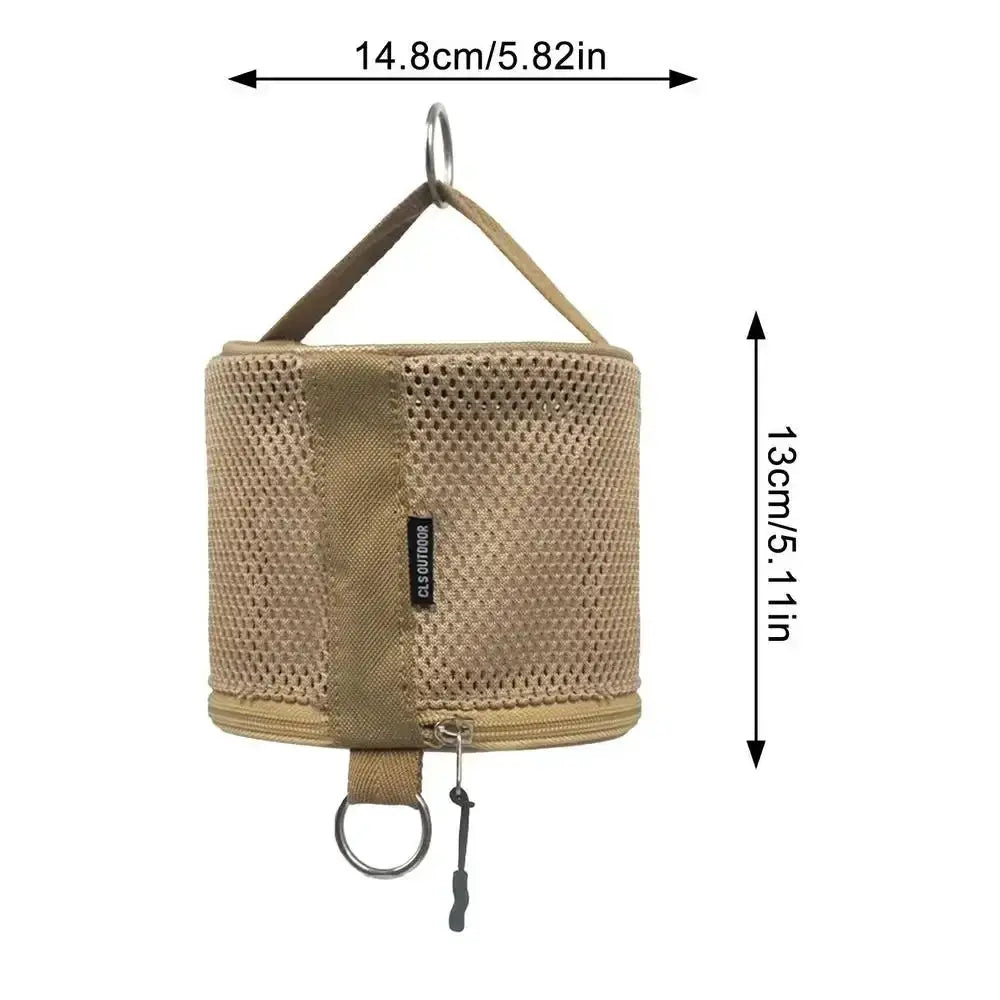 Outdoor camping tissue case bag by Simples Market with hook, tan woven fabric