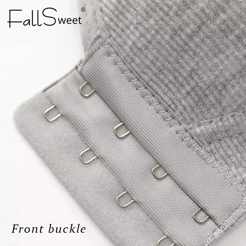 FallsSweet seamless front-closure bra for women, grey, wire-free full-coverage bralette with front hooks