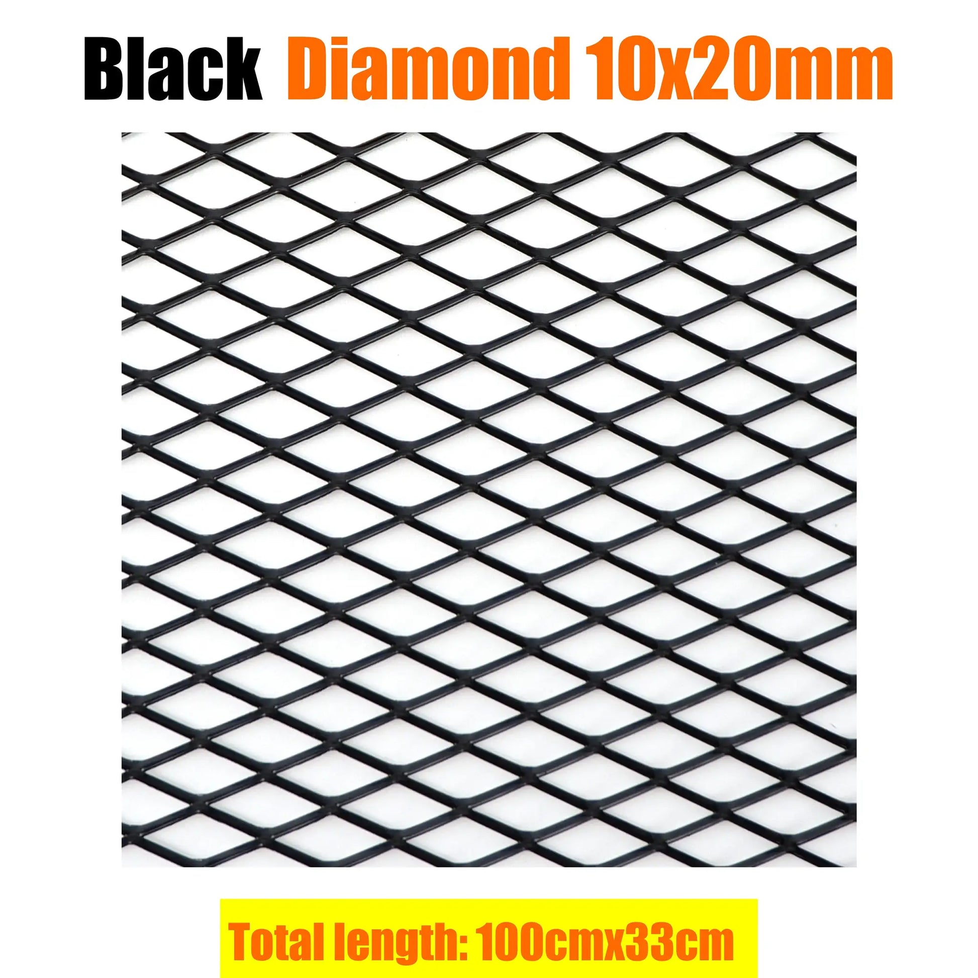 Aluminium diamond mesh grille for car bumper, 100x33cm, black, Simples Market