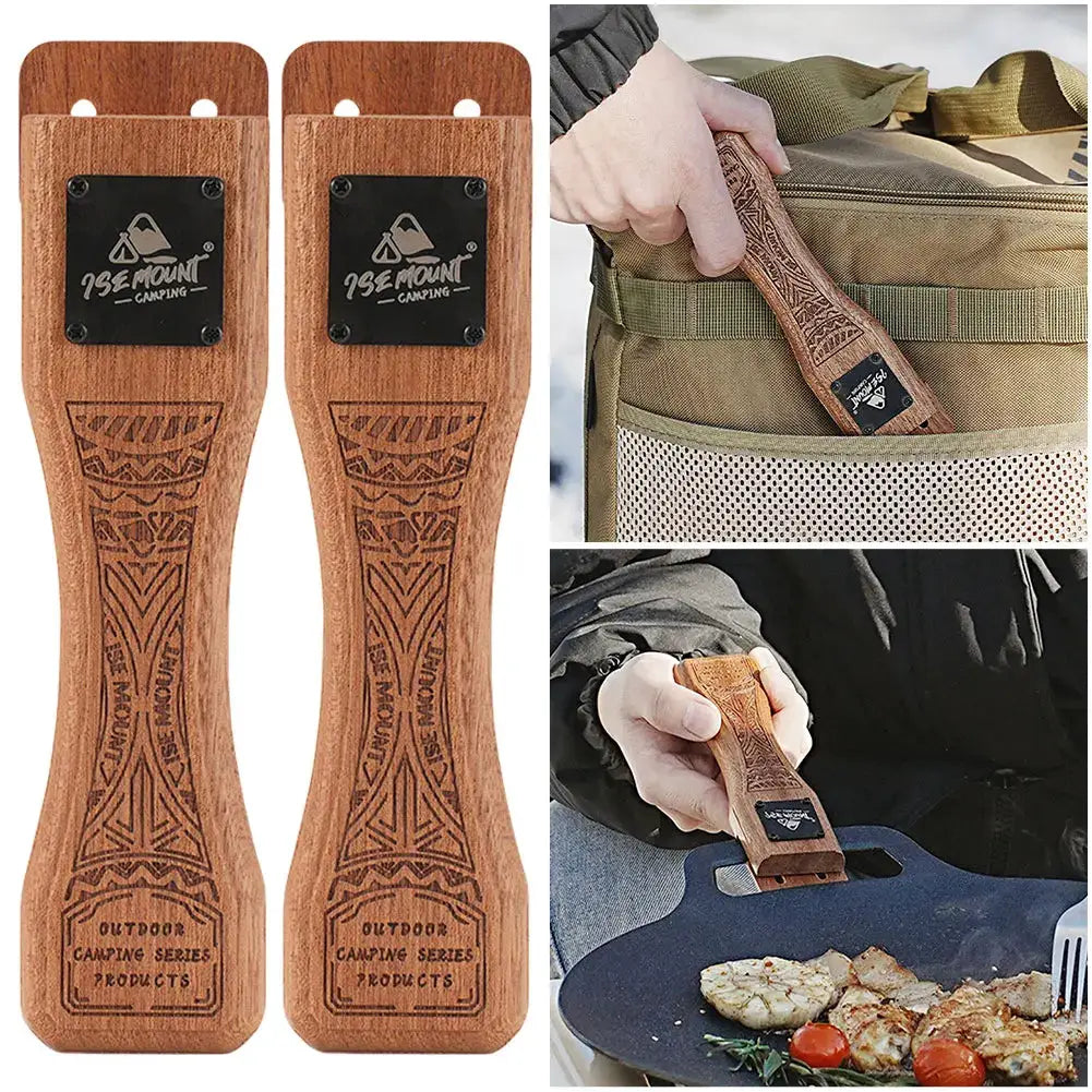 Outdoor grill pan handles, set of 2, with solid wood anti-scald grips and adjustable clip