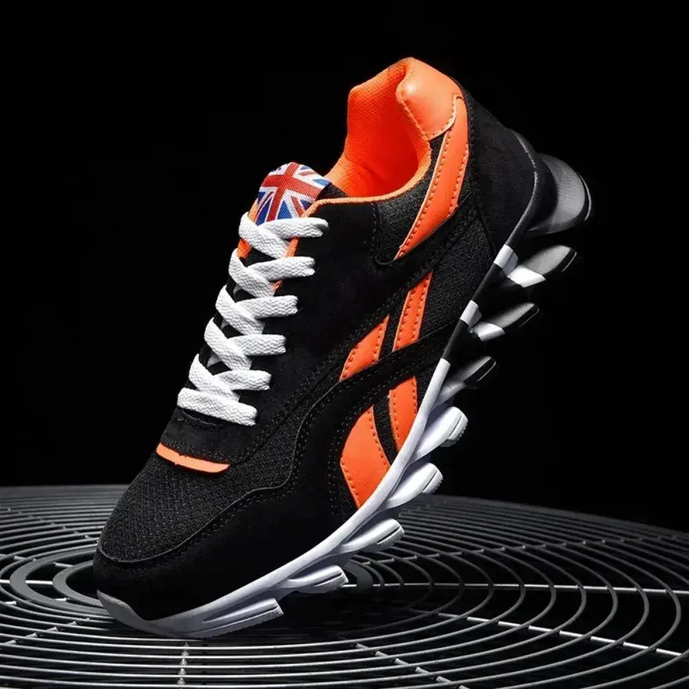Men's wear-resistant fitness sneakers with black and orange accents, thick cushioned sole