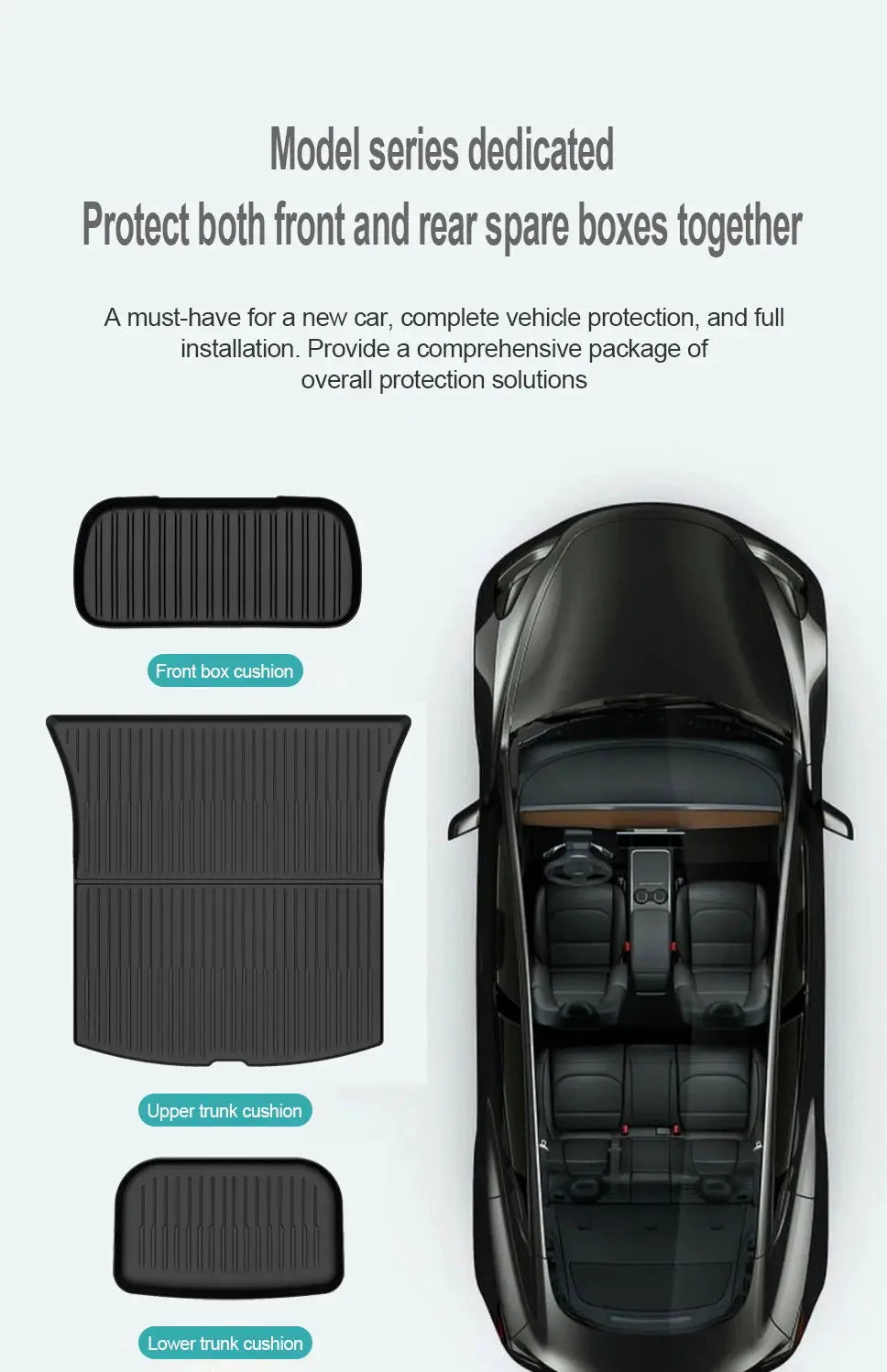 Tesla Model Y 2025+ four black TPE floor and trunk mats set by Simples Market Juniper Premium/Performance