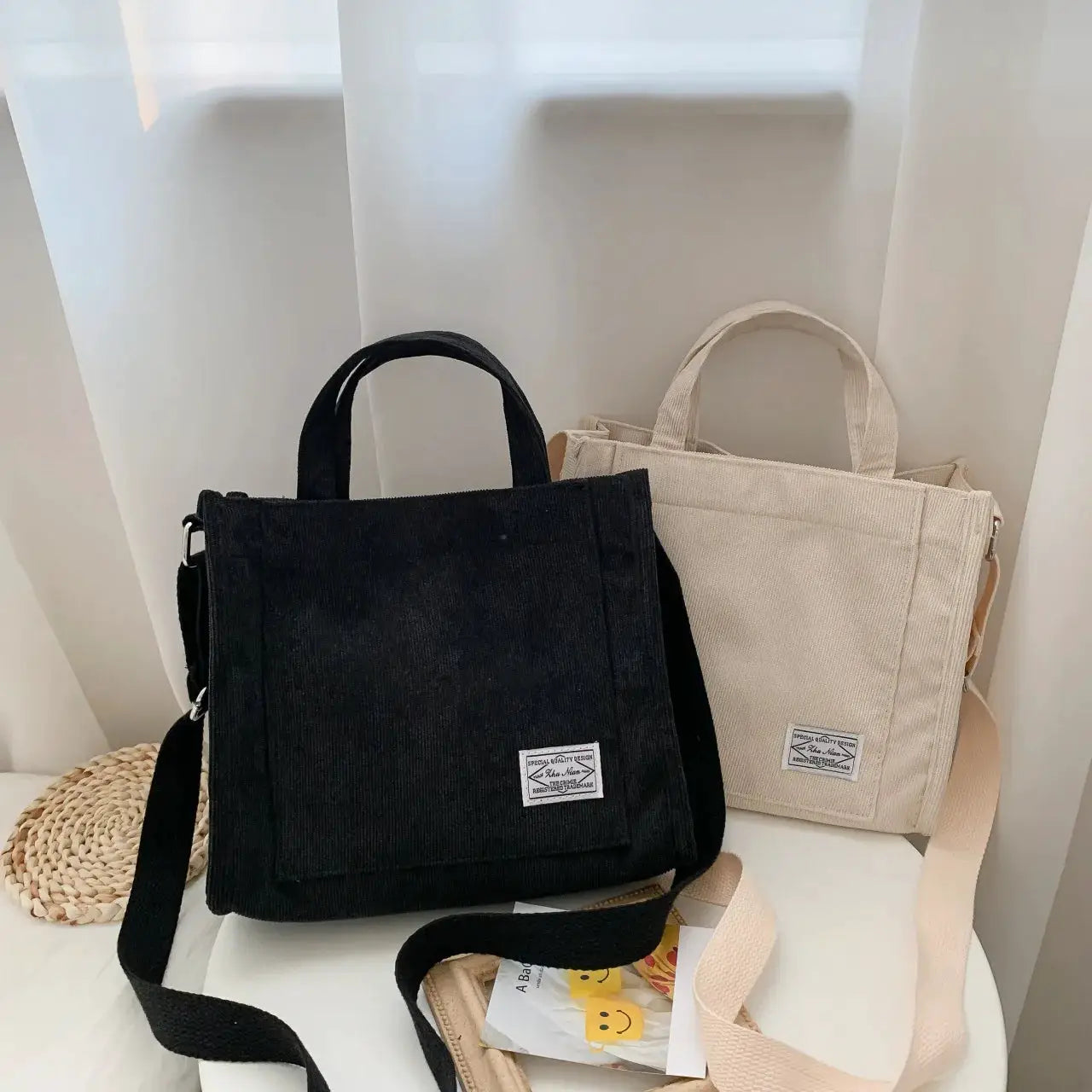 UrbanNest Corduroy Crossbody Tote Bag With Multiple Carry Options For Casual And Travel Use