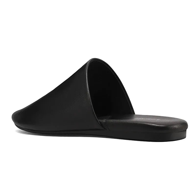 SmallHut women's black sheepskin leather mule sandal