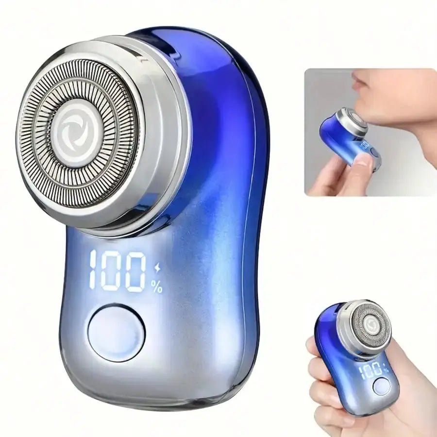 Simples Market rechargeable cordless foil shaver for men, blue with digital display, compact travel size