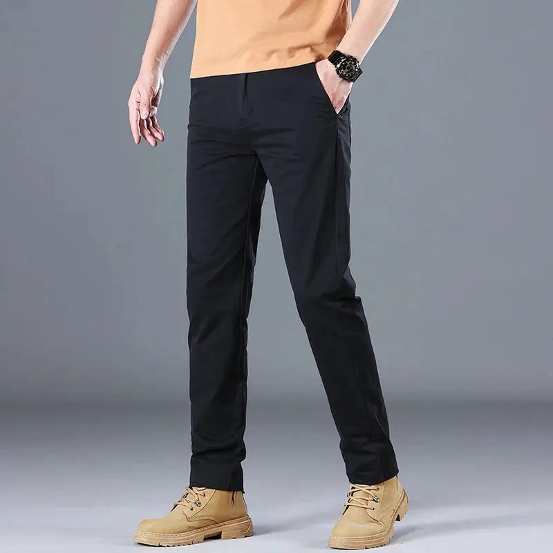 Men's casual pants Simples Market, black cotton, slim straight fit