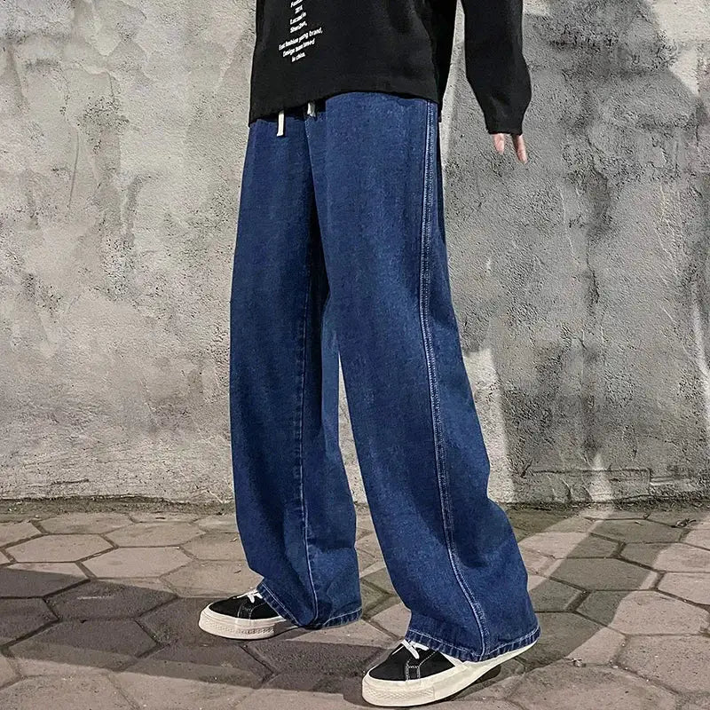 Brand Clothing Streetwear Loose Jeans For Men Korean Style Wide Leg Pants Breathable Cotton Poly Blend
