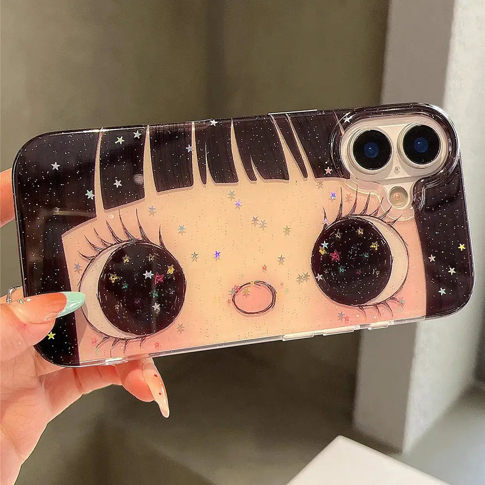 KawaiiTech Cartoon Anime Shining Eyes Phone Case Glittering Big Eyes Silicone For IPhone 13 14 15 16 17 Pro Max