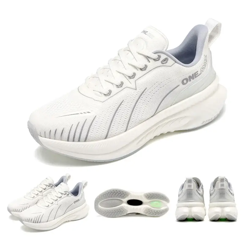 ONEMIX white road running shoes with air cushion; unisex athletic sneakers, mesh upper, cushioned sole