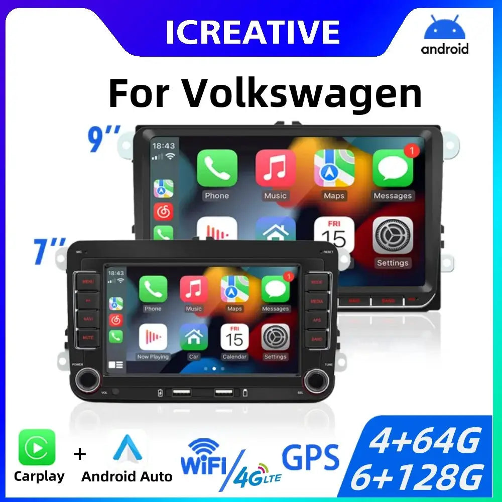 Pair of 2Din Android car radios for Volkswagen/Skoda with CarPlay, Android Auto, GPS and WiFi