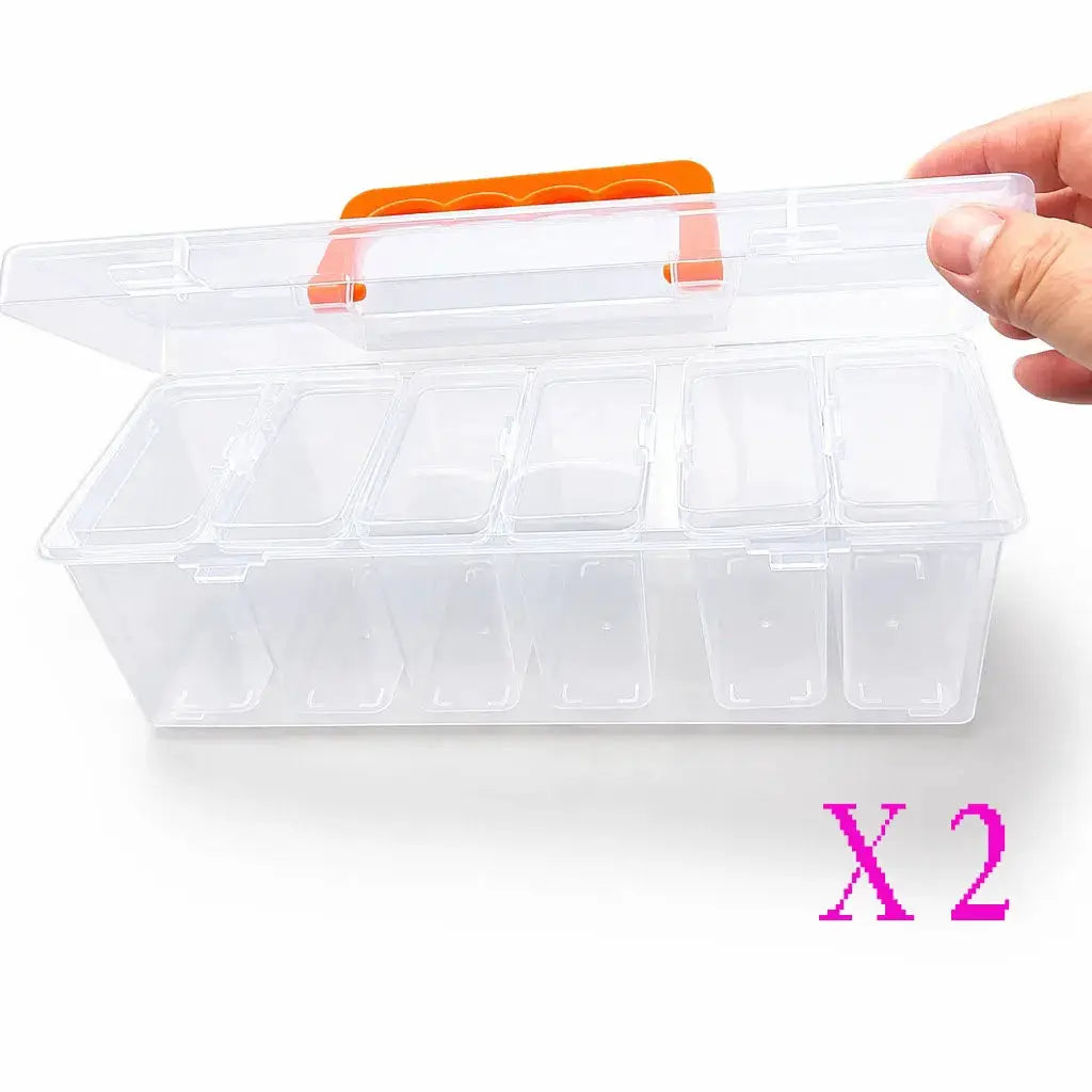 Simples Market hardware tool storage box, transparent multi-compartment organizer with orange latch, 2-pack