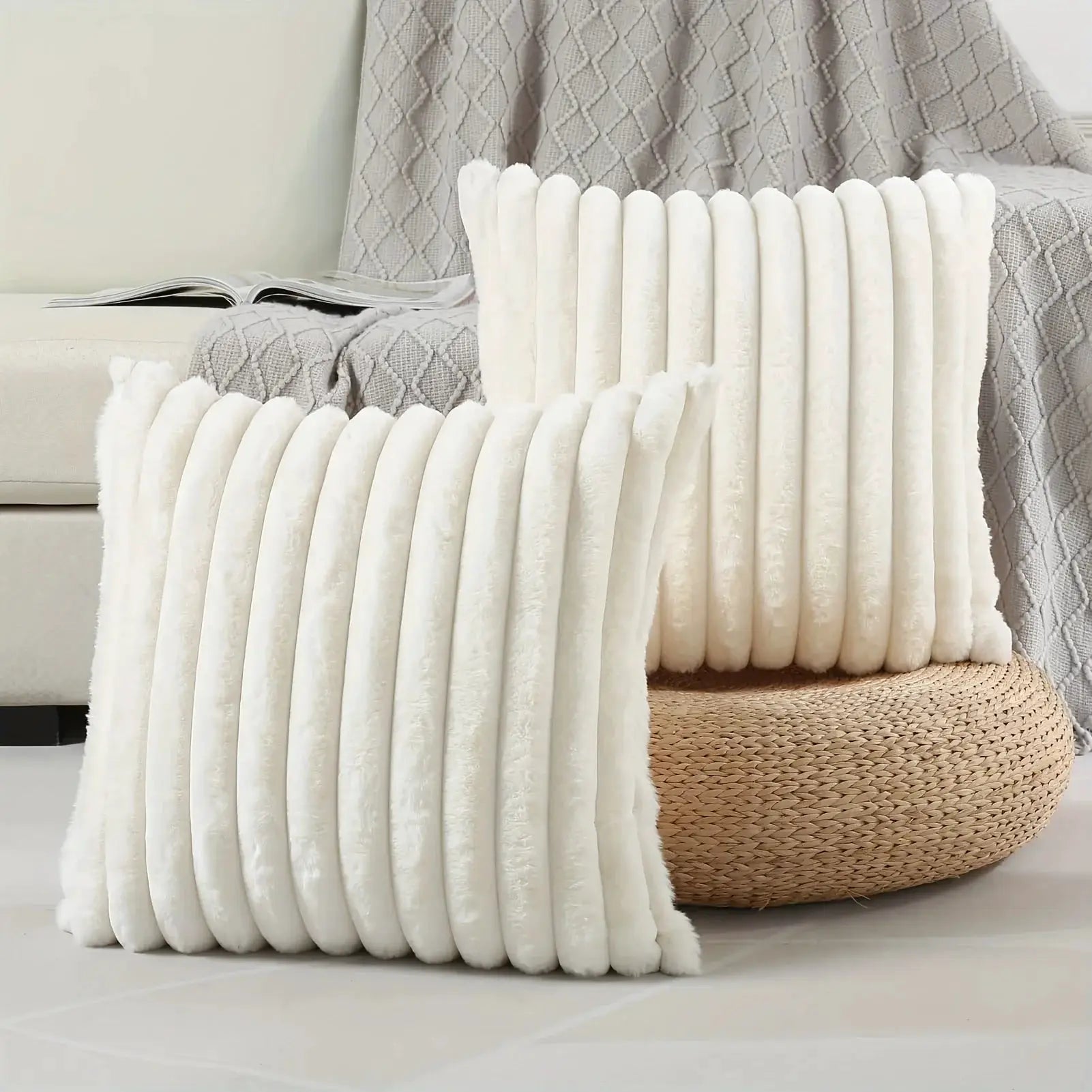 Simples Market white stripe corduroy pillow case for sofa, bedroom and home decor