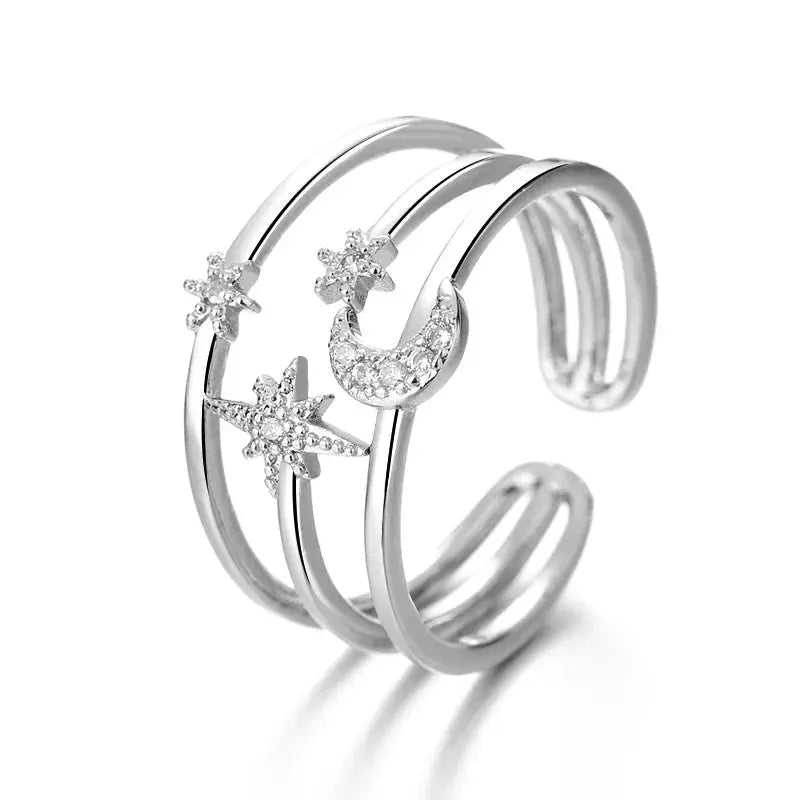 925 Sterling Silver Double Layer Water Drop Ring For Women With Square Zircon Adjustable Index Finger Jewelry Gift